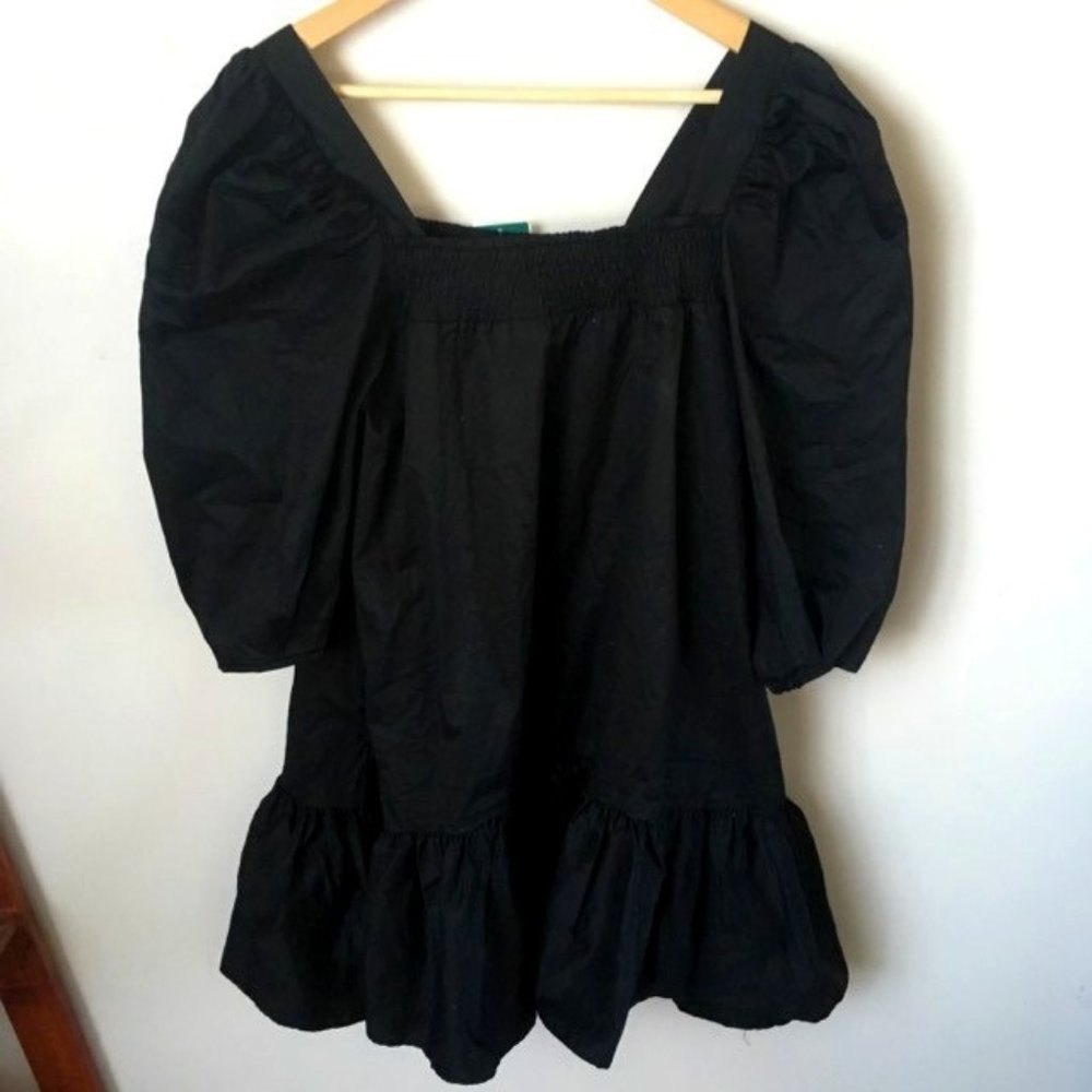 Puffed-sleeve Cotton Dress